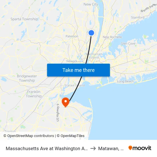 Massachusetts Ave at Washington Ave to Matawan, NJ map