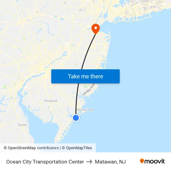 Ocean City Transportation Center to Matawan, NJ map
