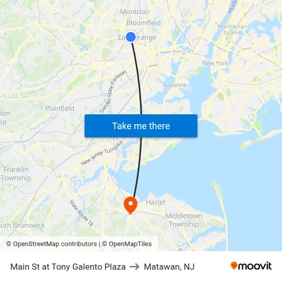 Main St at Tony Galento Plaza to Matawan, NJ map
