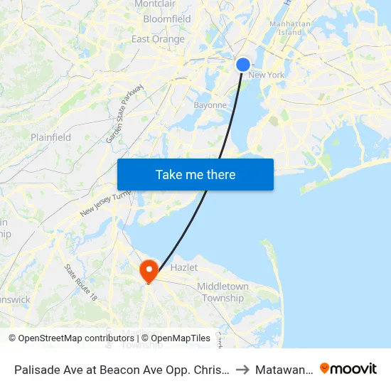 Palisade Ave at Beacon Ave Opp. Christ Hospital to Matawan, NJ map