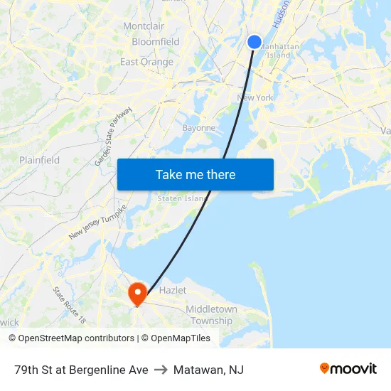 79th St at Bergenline Ave to Matawan, NJ map