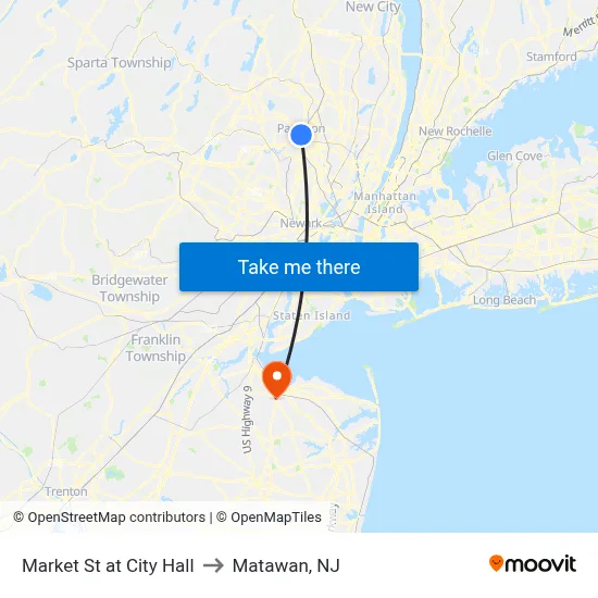Market St at City Hall to Matawan, NJ map