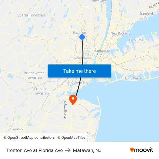 Trenton Ave at Florida Ave to Matawan, NJ map