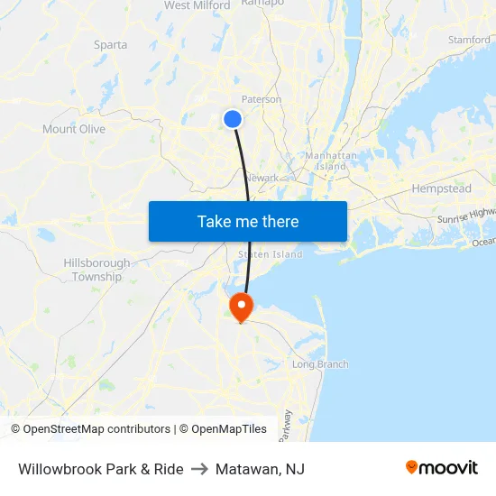 Willowbrook Park & Ride to Matawan, NJ map