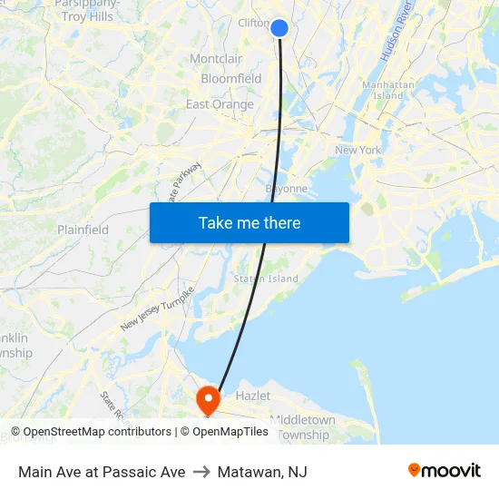 Main Ave at Passaic Ave to Matawan, NJ map