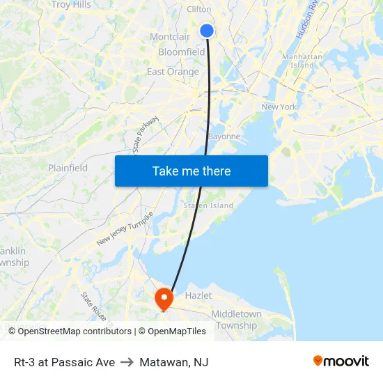 Rt-3 at Passaic Ave to Matawan, NJ map