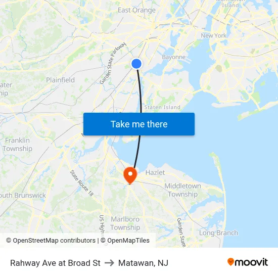 Rahway Ave at Broad St to Matawan, NJ map