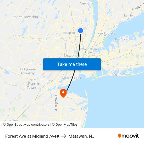 Forest Ave at Midland Ave# to Matawan, NJ map