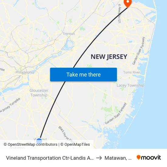 Vineland Transportation Ctr-Landis Ave to Matawan, NJ map
