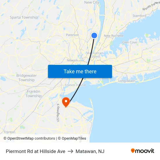 Piermont Rd at Hillside Ave to Matawan, NJ map