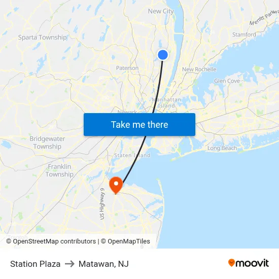 Station Plaza to Matawan, NJ map