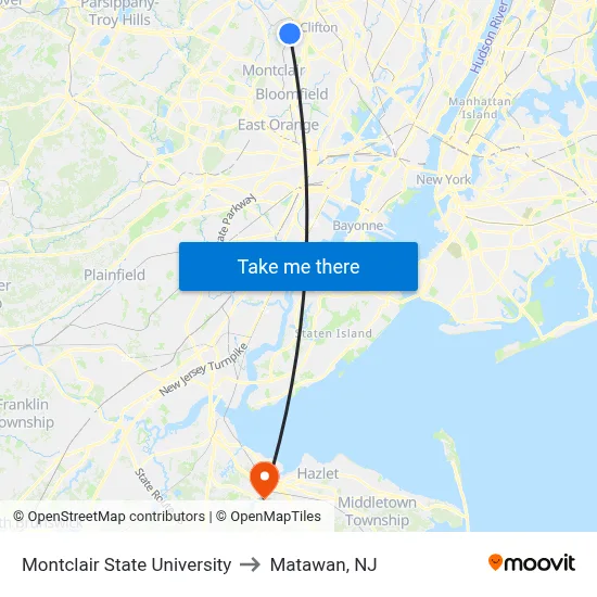 Montclair State University to Matawan, NJ map