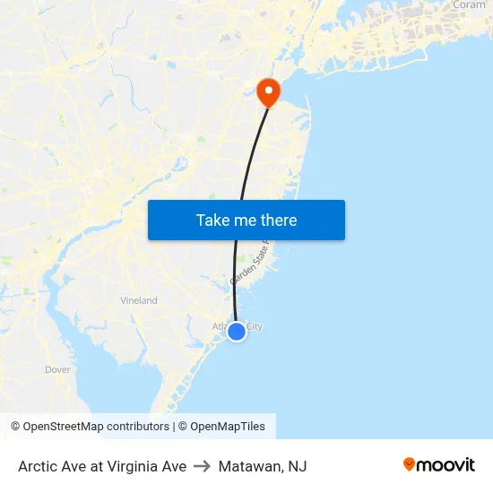 Arctic Ave at Virginia Ave to Matawan, NJ map