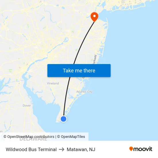 Wildwood Bus Terminal to Matawan, NJ map