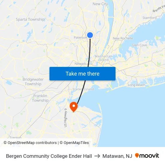 Bergen Community College Ender Hall to Matawan, NJ map