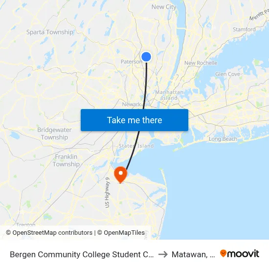 Bergen Community College Student Center to Matawan, NJ map