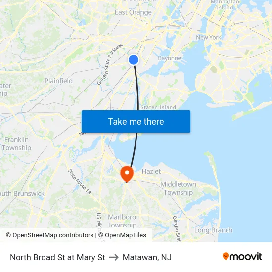 North Broad St at Mary St to Matawan, NJ map