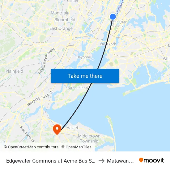 Edgewater Commons at Acme Bus Stop to Matawan, NJ map