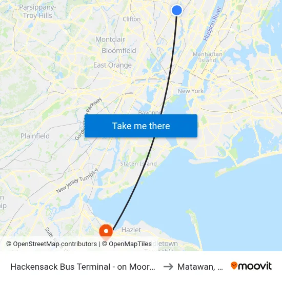 Hackensack Bus Terminal - on Moore St to Matawan, NJ map