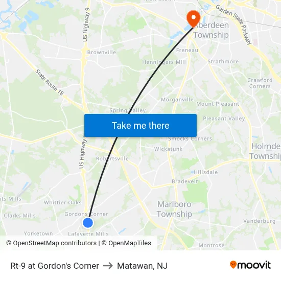Rt-9 at Gordon's Corner to Matawan, NJ map