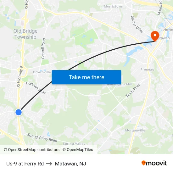 Us-9 at Ferry Rd to Matawan, NJ map
