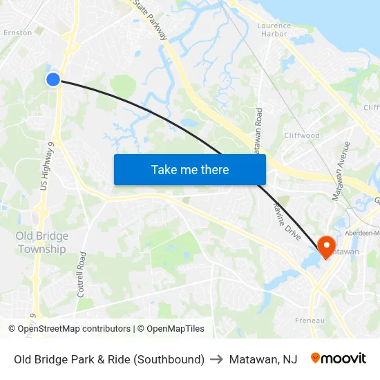 Old Bridge Park & Ride (Southbound) to Matawan, NJ map