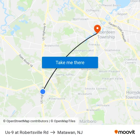 Us-9 at Robertsville Rd to Matawan, NJ map