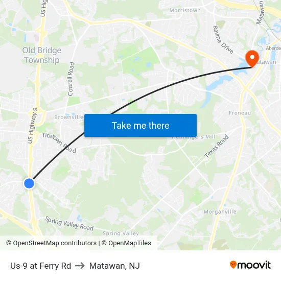 Us-9 at Ferry Rd to Matawan, NJ map