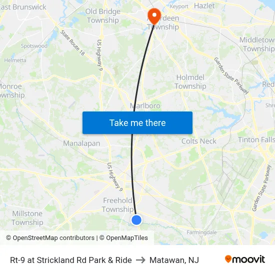 Rt-9 at Strickland Rd Park & Ride to Matawan, NJ map
