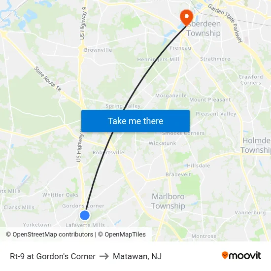 Rt-9 at Gordon's Corner to Matawan, NJ map