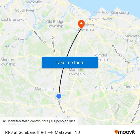 Rt-9 at Schibanoff Rd to Matawan, NJ map