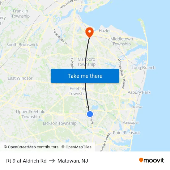 Rt-9 at Aldrich Rd to Matawan, NJ map