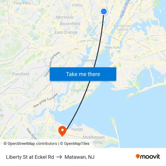 Liberty St at Eckel Rd to Matawan, NJ map