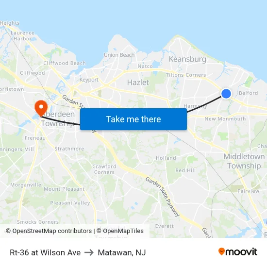 Rt-36 at Wilson Ave to Matawan, NJ map