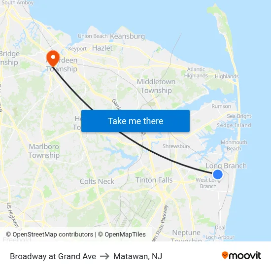 Broadway at Grand Ave to Matawan, NJ map