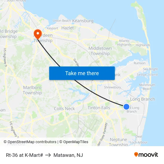 Rt-36 at K-Mart# to Matawan, NJ map