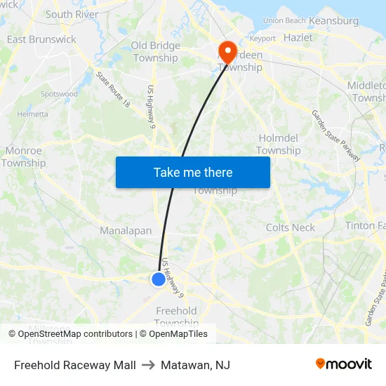 Freehold Raceway Mall to Matawan, NJ map