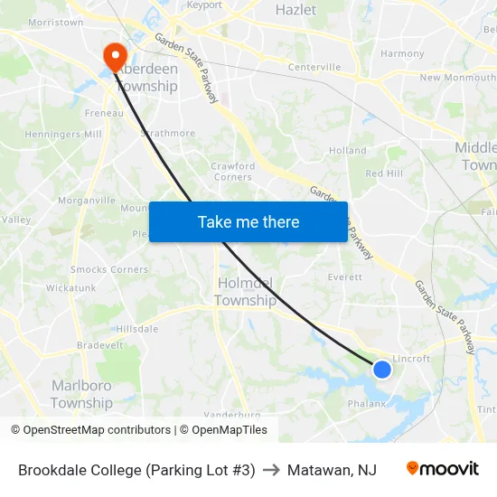 Brookdale College (Parking Lot #3) to Matawan, NJ map