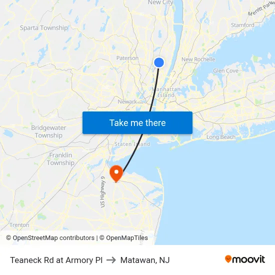 Teaneck Rd at Armory Pl to Matawan, NJ map
