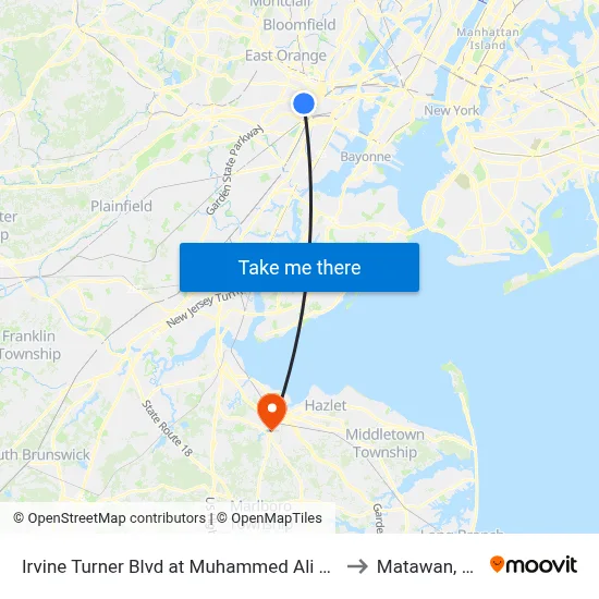 Irvine Turner Blvd at Muhammed Ali Ave to Matawan, NJ map