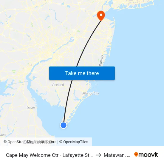 Cape May Welcome Ctr - Lafayette Street to Matawan, NJ map