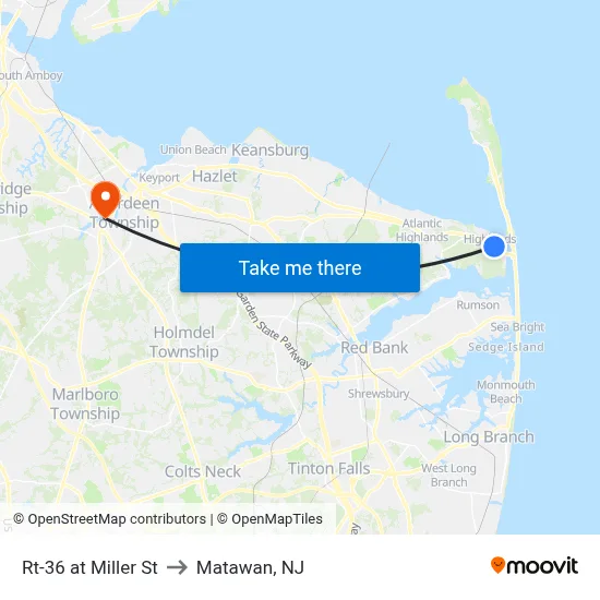 Rt-36 at Miller St to Matawan, NJ map