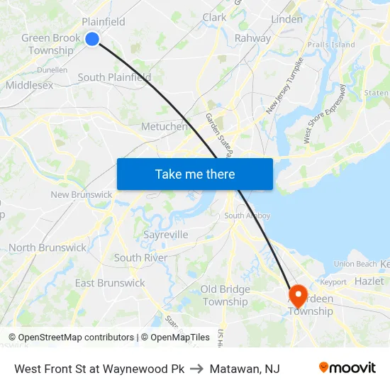 West Front St at Waynewood Pk to Matawan, NJ map