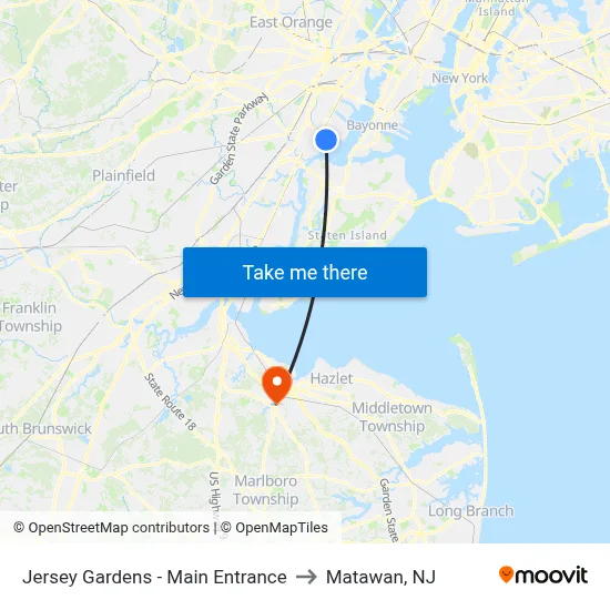 Jersey Gardens - Main Entrance to Matawan, NJ map