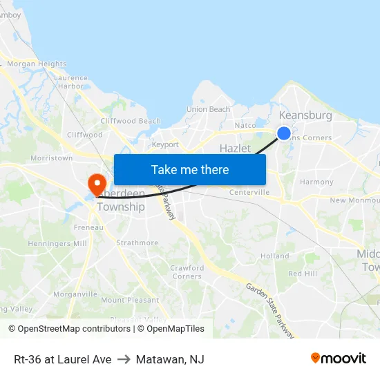 Rt-36 at Laurel Ave to Matawan, NJ map