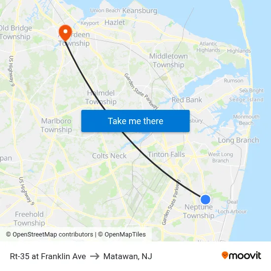 Rt-35 at Franklin Ave to Matawan, NJ map