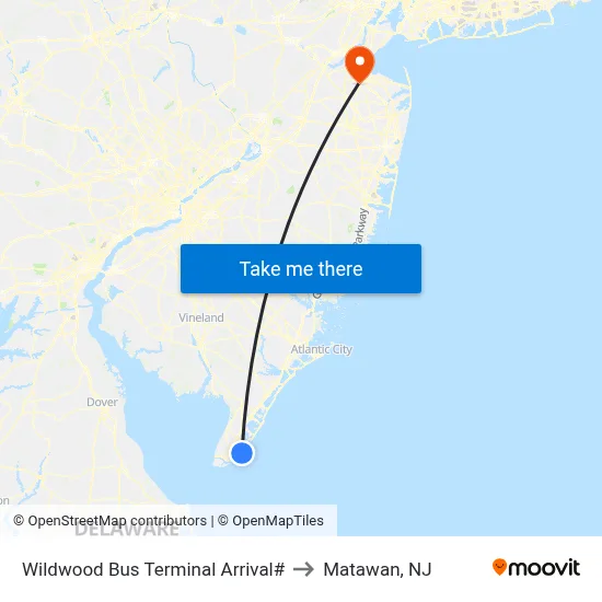 Wildwood Bus Terminal Arrival# to Matawan, NJ map