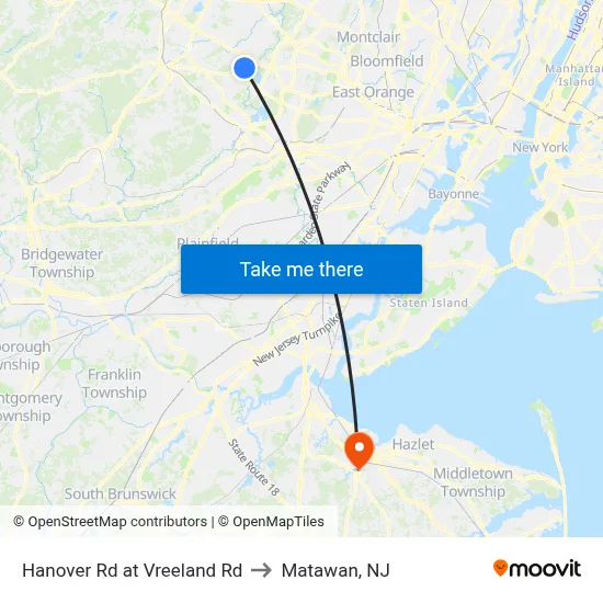 Hanover Rd at Vreeland Rd to Matawan, NJ map