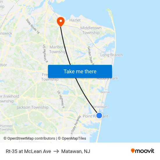 Rt-35 at McLean Ave to Matawan, NJ map