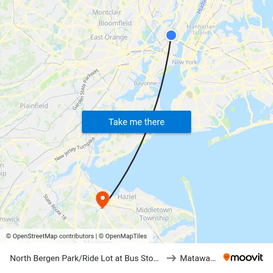 North Bergen Park/Ride Lot at Bus Stop Opposite T to Matawan, NJ map